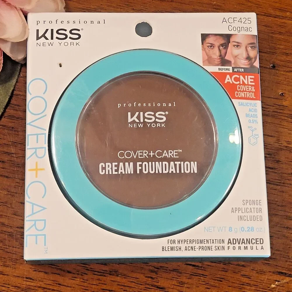 Kiss New York Cover + Care Cream Foundation ACF425 COGNAC Acne Salicylic Acid